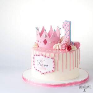 birthday, cake, crown, dziecięcy, korona, królewna, pink, roczek, różowy, tort, urodziny