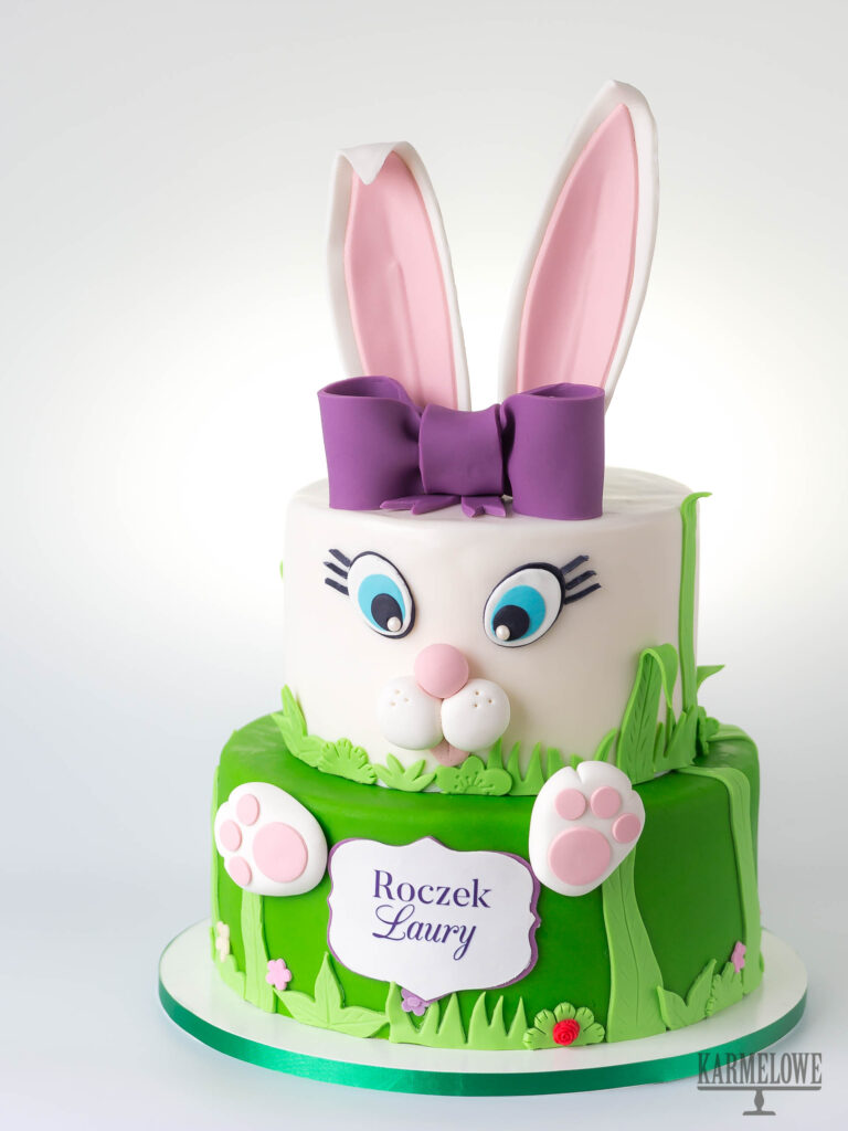 biały, birthday, cake, dziecięcy, dziewczynka, grass, green, króliczek, królik, piętrowy, rabbit, roczek, torcik, tort, trawa, urodziny, white, zielony